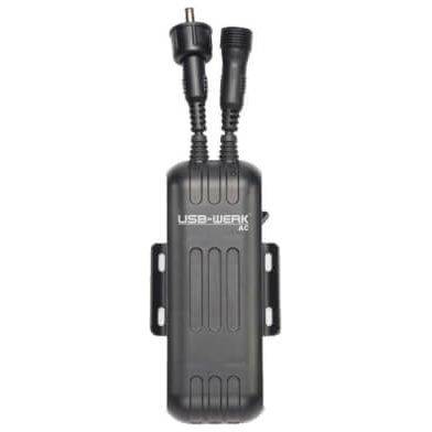 Busch & Müller USB-oplader voor fietsverlichting, compatibel met verlichtingonderdelen, zwart ontwerp, eenvoudig te gebruiken.