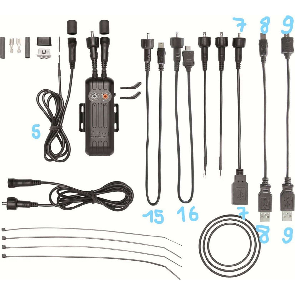 Busch & Müller E-Werk kabel Nr 9 USB naar Micro USB, geschikt voor verlichting en elektronica, zwart kabel met connectoren
