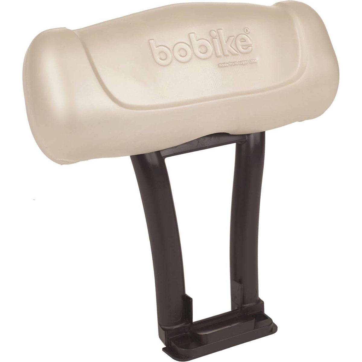 Bobike Mini One/Go slaaprol met houder voor kinderzitje, gemaakt van 50% suikerriet, zichtbaar op fietsaccessoire.