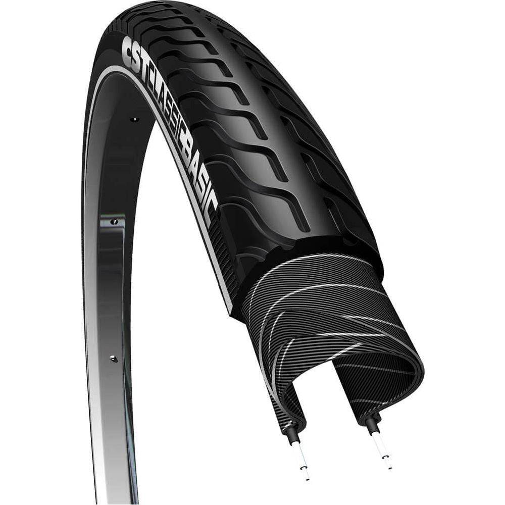 CST stadsfiets buitenband Basic 24x1 3/8 met reflecterende lijnen, zwarte rubberband voor stadsfietsen