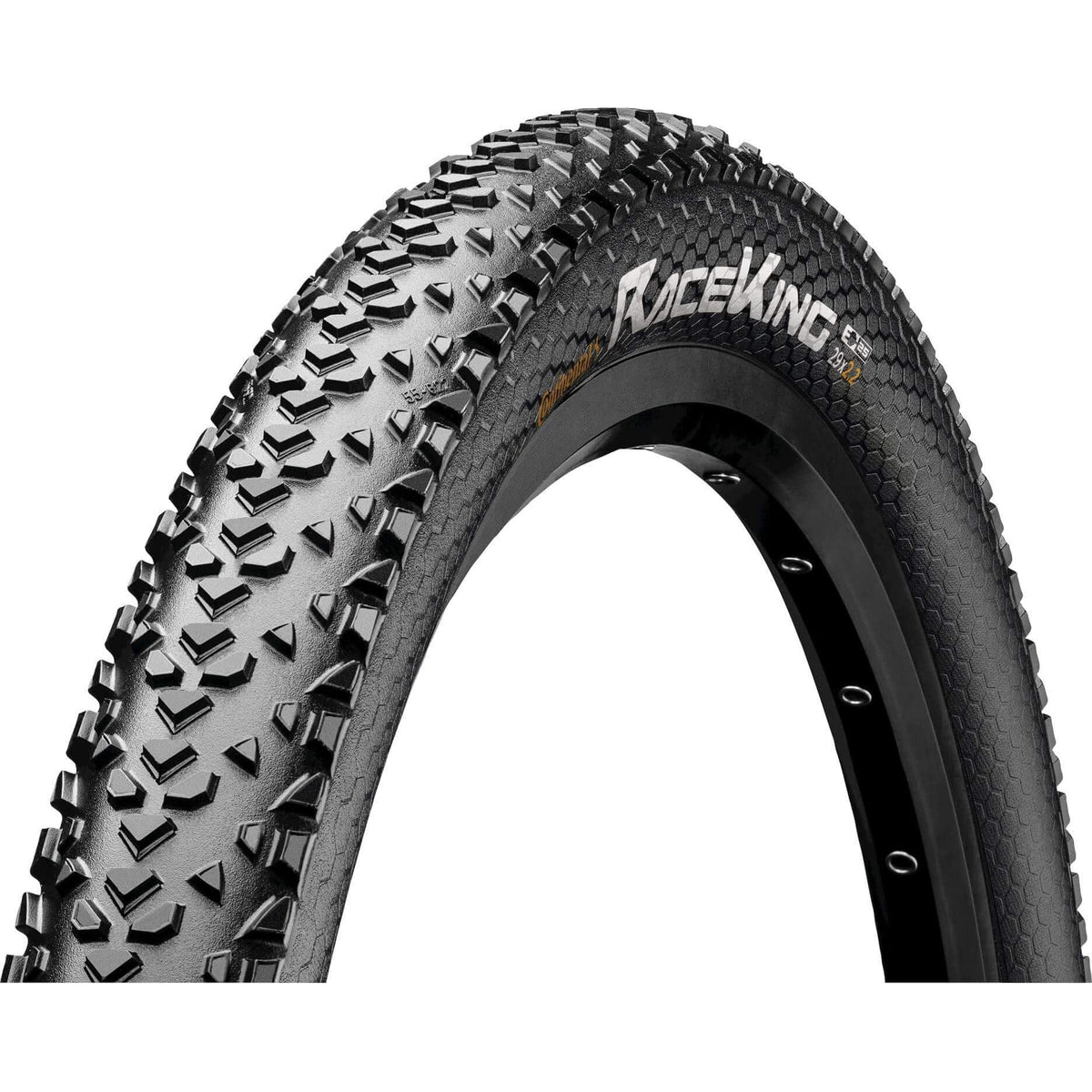 Zwarte Continental Raceking 26x2.20 buitenband voor mountainbikes, getoond op een fiets.