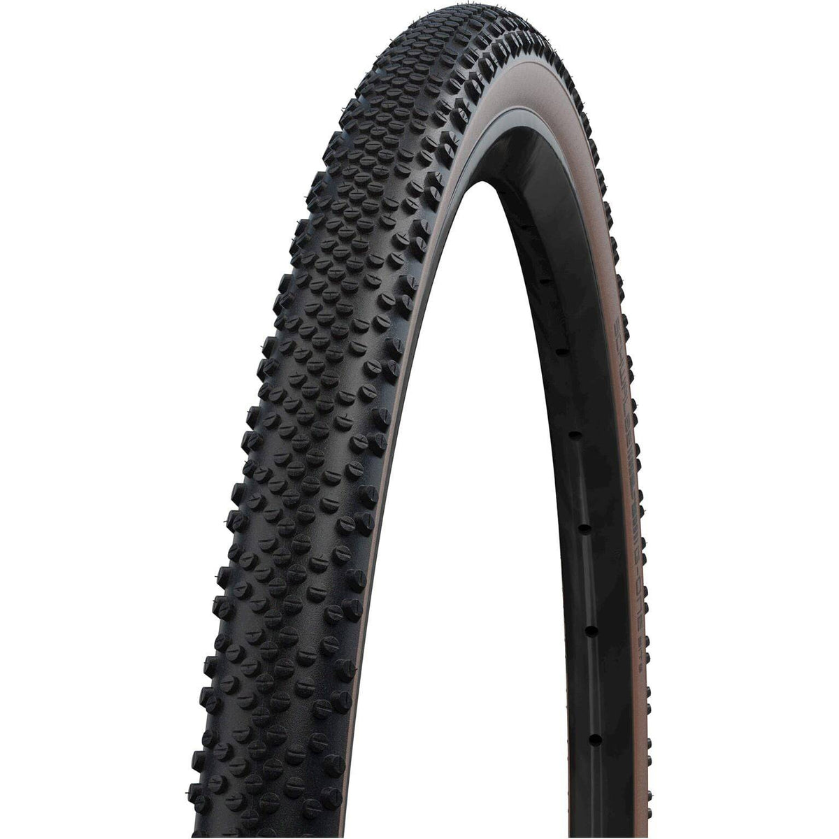 Schwalbe G-One Bite Perf 28x1.70 gravelband, tubeless, vouwband in bruin voor gravel- en mountainbikes.