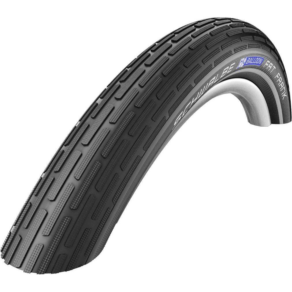 Schwalbe Fat Frank 26x2.35 stadsfiets buitenband met reflectie, zwart, geschikt voor fatbikes, zichtbaar op de fiets.