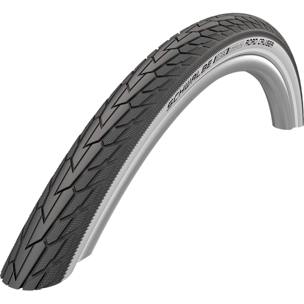 Zwarte en witte reflecterende Schwalbe Road Cruiser 28x1.60 stadsfiets buitenband, geschikt voor stads- en recreatief gebruik