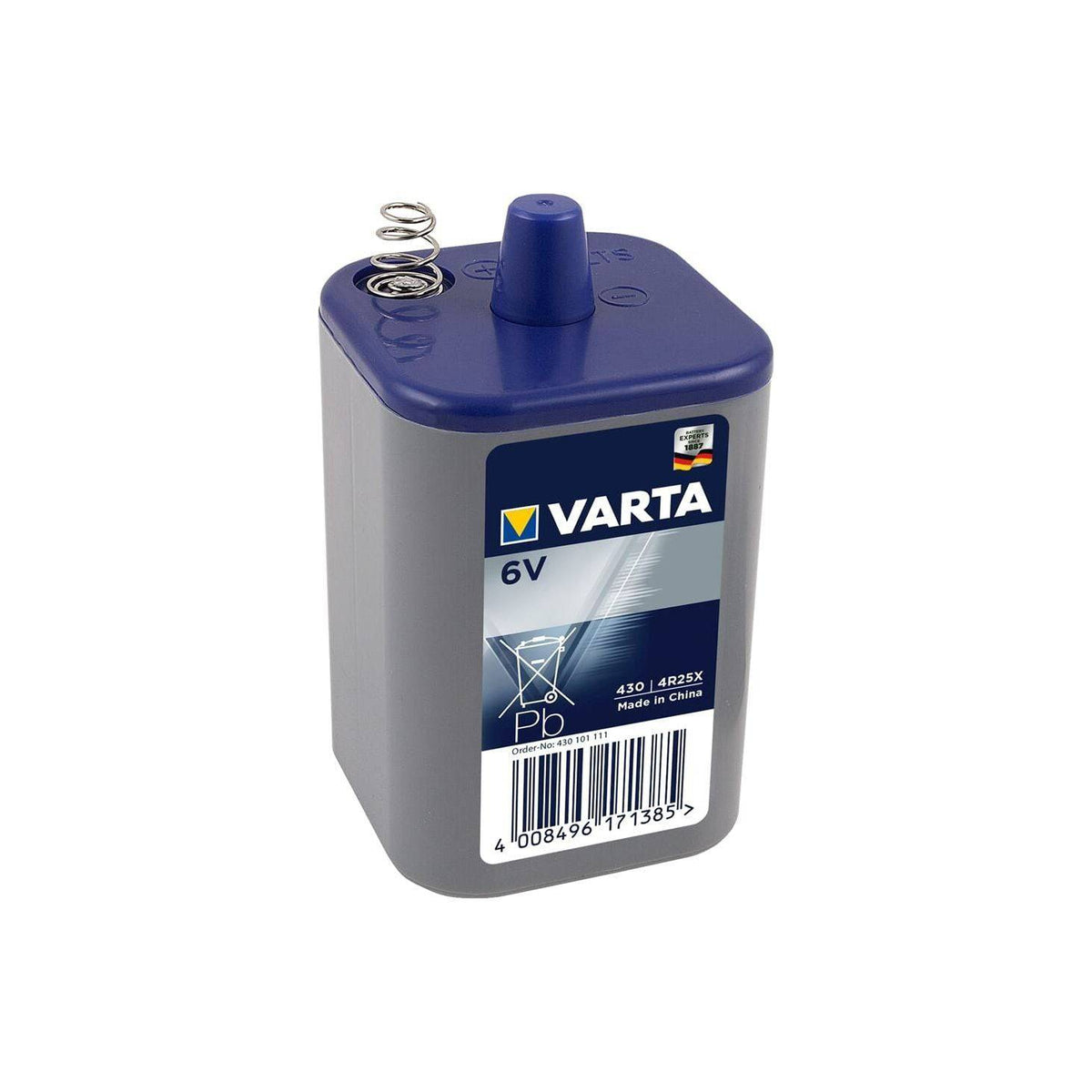 Varta 6V blokbatterij met veer, originele batterij voor diverse elektrische apparaten, geschikt voor langdurig gebruik.