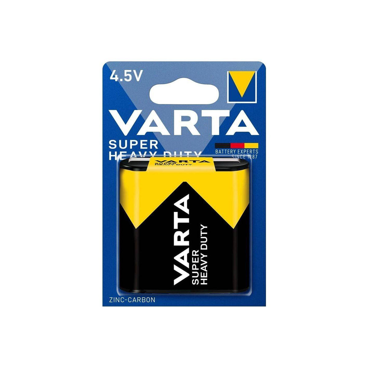Varta 3R12 4,5V batterij op kaart, originele oplaadbare batterij voor zaklampen en apparaten, compact en krachtig.
