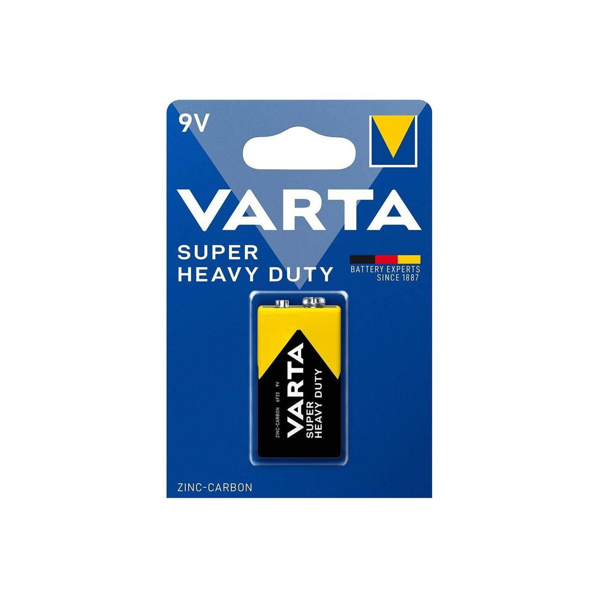 Varta 6F22 9V batterij op kaart, originele Varta batterij voor elektronische apparaten, zichtbaar in de afbeelding.