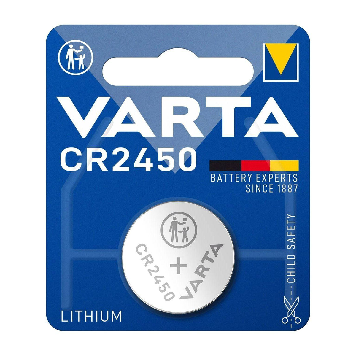 Varta CR2450 lithium knoopcelbatterij van 3V, kleine ronde batterij voor elektronische apparaten, origineel exemplaar