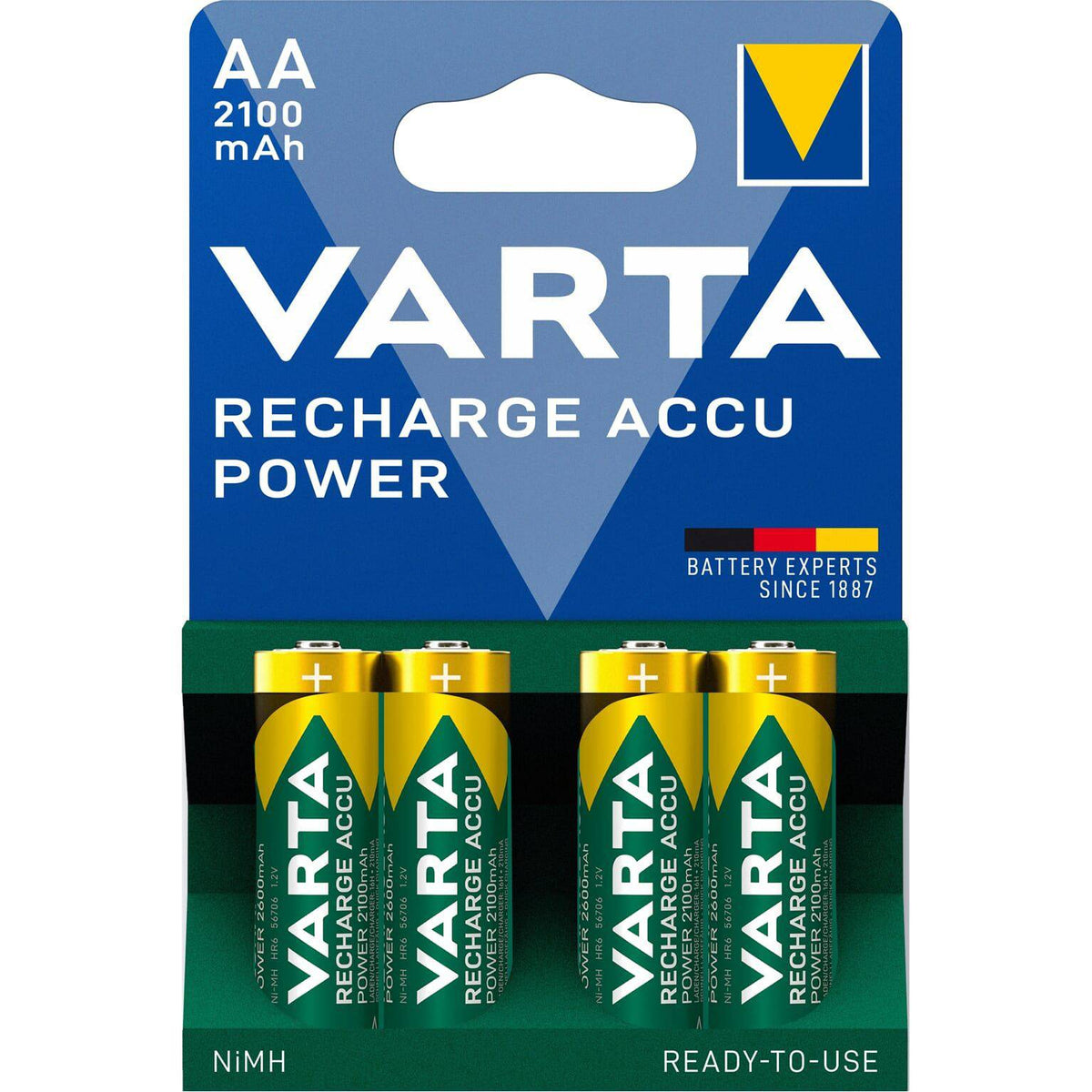 Varta oplaadbare AA-batterijen R6 2100mAh in verpakking met 4 stuks, geschikt voor elektronische apparaten