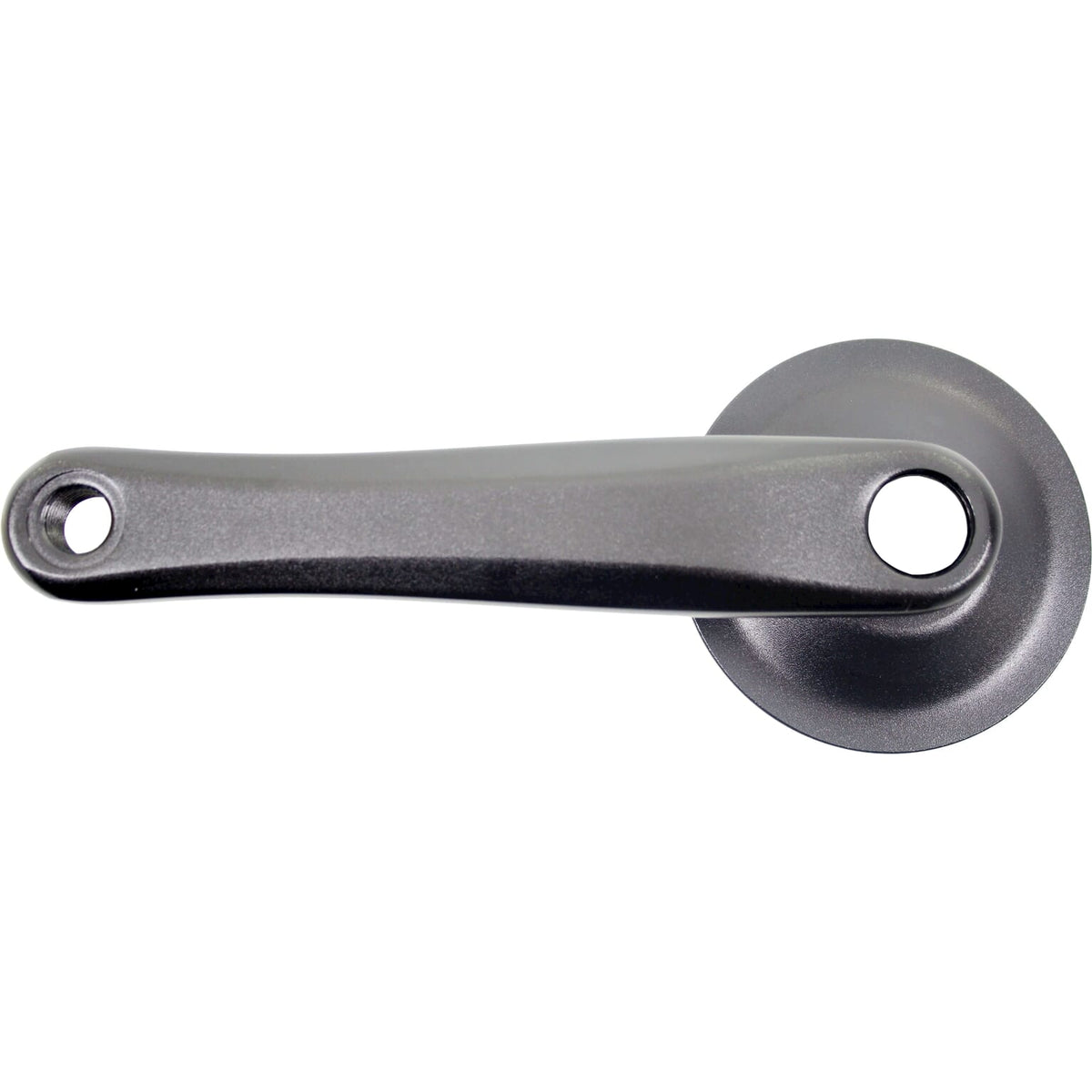Zwarte Bafang M300 crank rechts met 94 mm disc, fietsonderdeel voor elektrische fietsen, gedetailleerde close-up van crankkast.