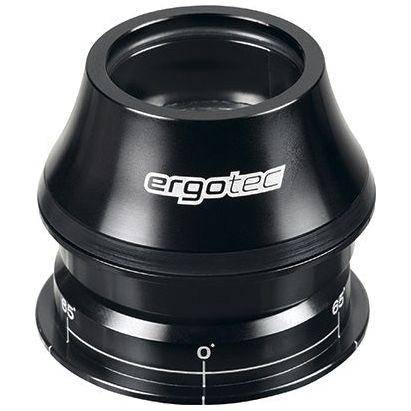 Zwarte Ergotec A118Sac-Es balhoofdset 1-1/8" semi-geïntegreerd met 65° stuurblokkade, geschikt voor fiets.