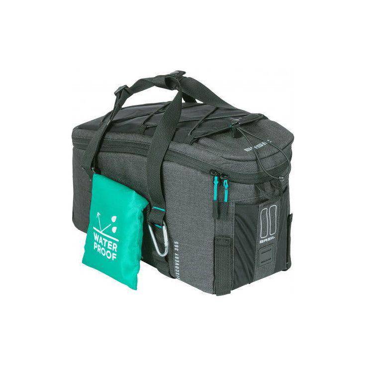 Zwarte Basil Discovery 365D bagagedragertasch voor fiets, 9 liter capaciteit, zichtbaar met handgreep en verstelbare riem