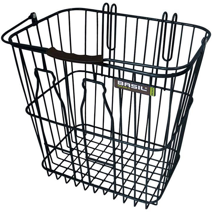 Zwarte Basil Memories Bottle fietsmand 35x29x34 cm met afneembare tas voor fietsaccessoires en boodschappen.