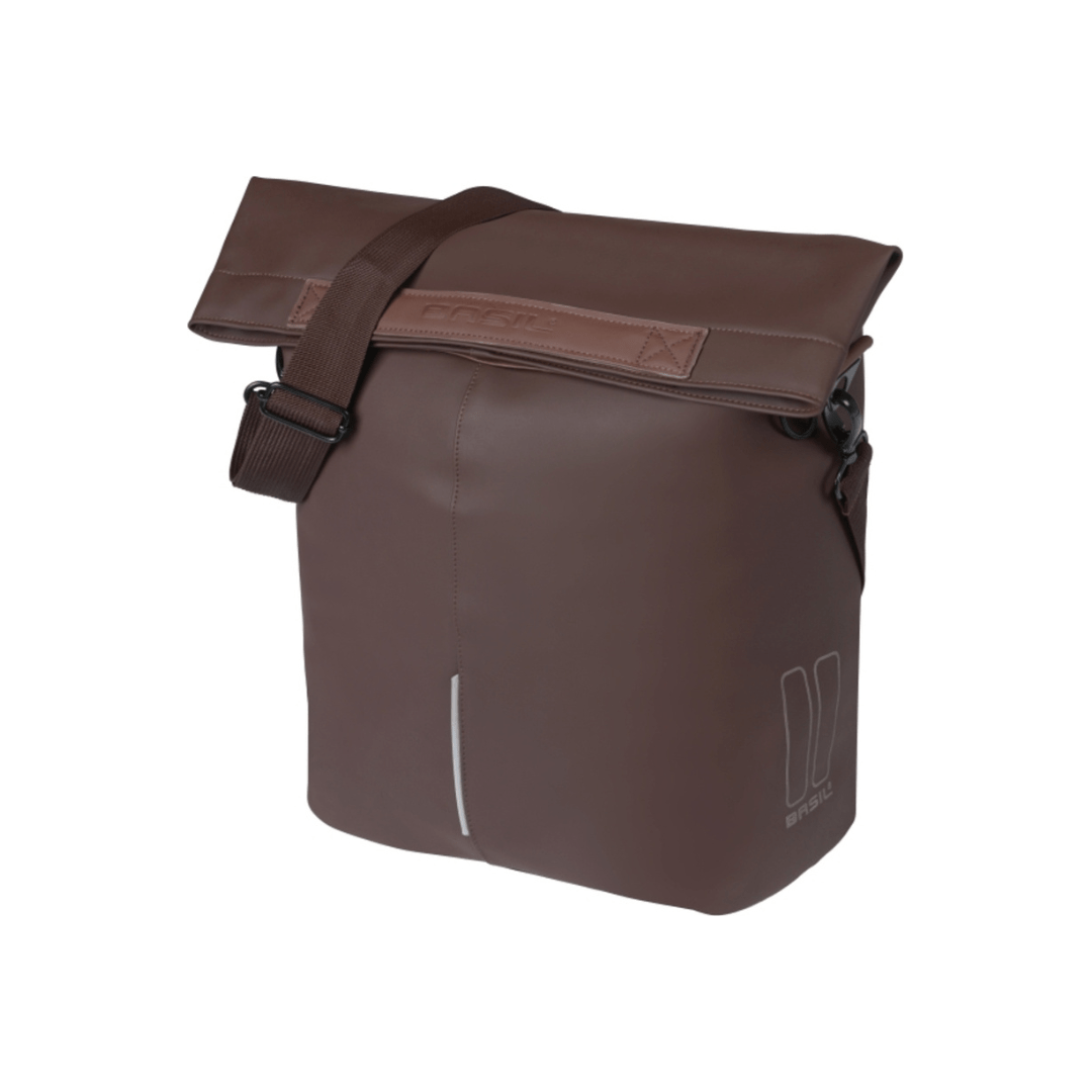 Basil City Shopper fietstas van vegan leer, 14 liter, met MIK-haken voor fietsmand of bagagedrager, zwart, 49x30x18 cm