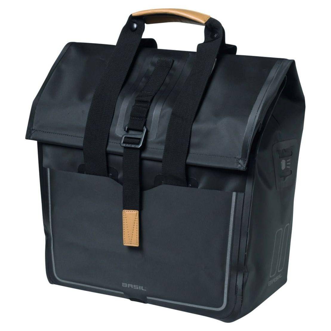 Basil Urban Dry Fietstassen enkel, waterdichte fietstas van tarpaulin, mat zwart, 20 liter, 34x16x48 cm, geschikt voor fietsen