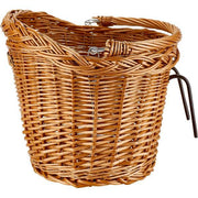 Basil Detroit ovale fietsmand van riet, 39x27x22 cm, natuurlijke kleur met haak voor fietsaccessoires.