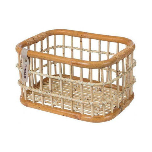 Basil Rotan Fietsmand Groen Life - Medium - Voorop Natural Bruin - Le coq wielerartikelen