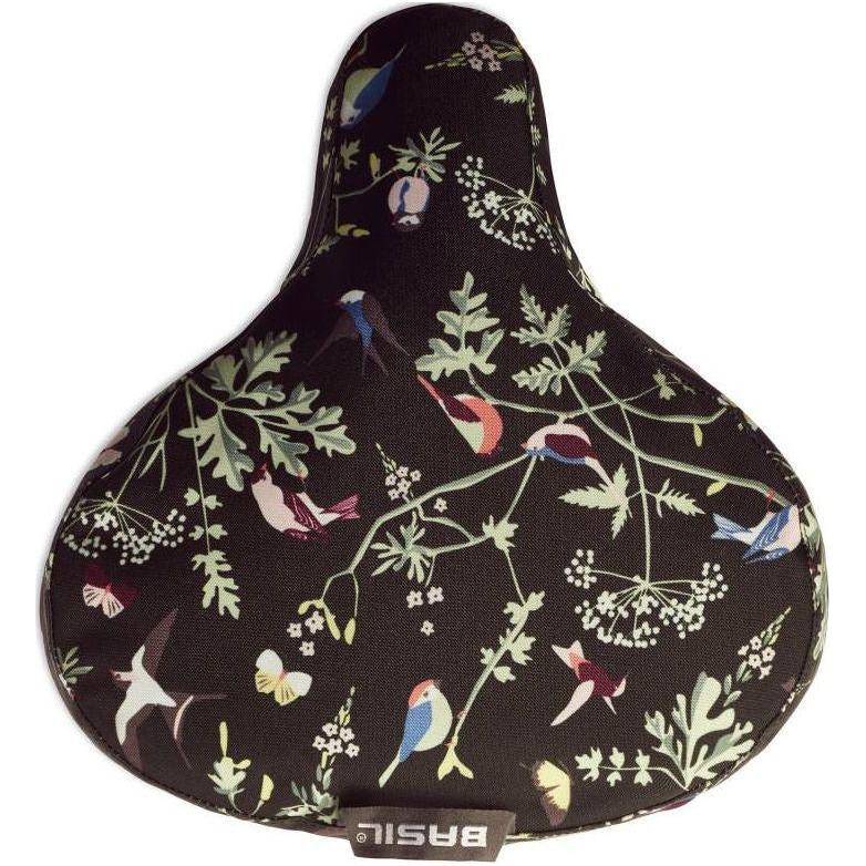 Zadelhoes Basil Wanderlust in houtskool met vogelprint, waterafstotend, geschikt voor fiets zadels.