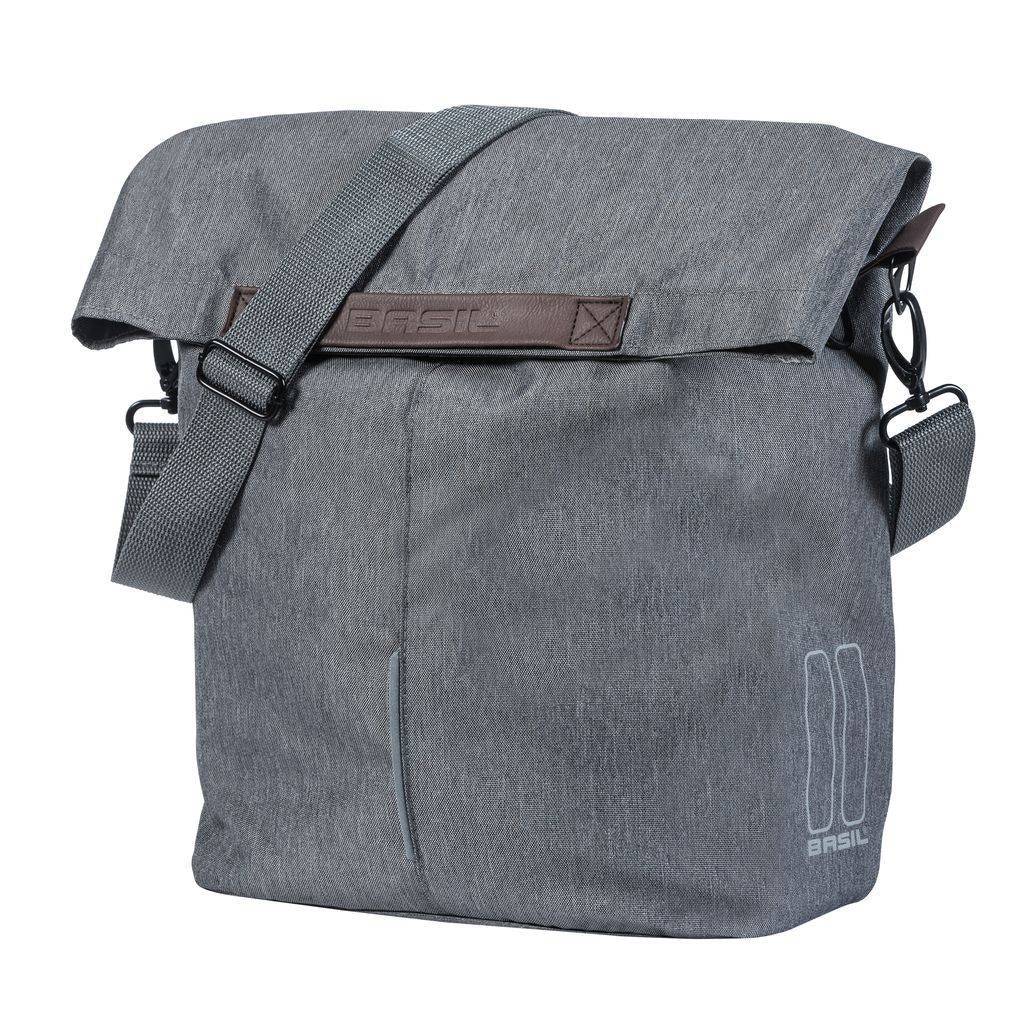 Grijze Basil stadsshopper fietstas voor achterop de fiets, 14-16 liter, 30x18x49 cm, praktische en stevige enkel fietstas