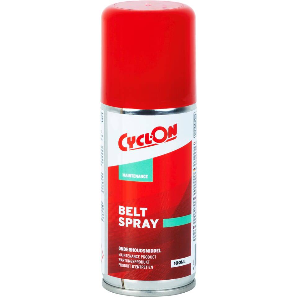 CyclOn Belt Spray, smeermiddel voor riem- en riemwielaandrijving, te zien in de afbeelding op de fles