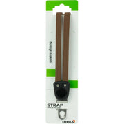 Bibia Quatro Strong snelbinder in bruin, bevestigd op een kaart, stevig en betrouwbaar voor fietsonderdelen of accessoires.