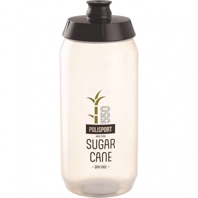 Transparante Polisport R550 Sugar Cane bidon van 550 ml, geschikt voor wielrennen, met een heldere, duurzame uitstraling