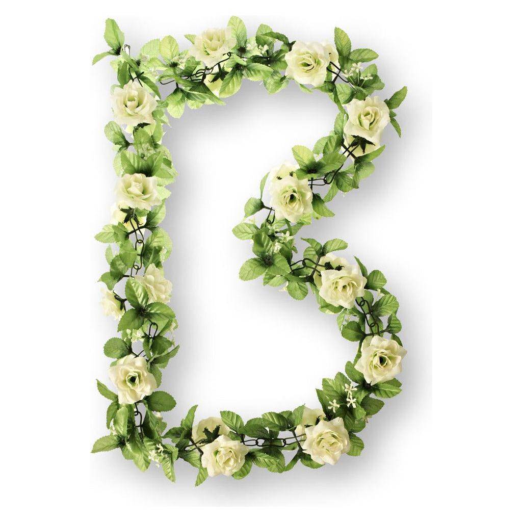 Bloemenguirland Basil Met Rozen, Groene Takjes En Gipskruid - Wit - Le coq wielerartikelen