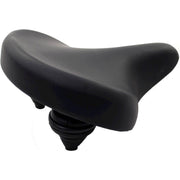 Cortina Zadel 6605 Usn op een stadsfiets of e-bike, comfortabel zadel met blauwe en zwarte details, zichtbaar op de afbeelding.