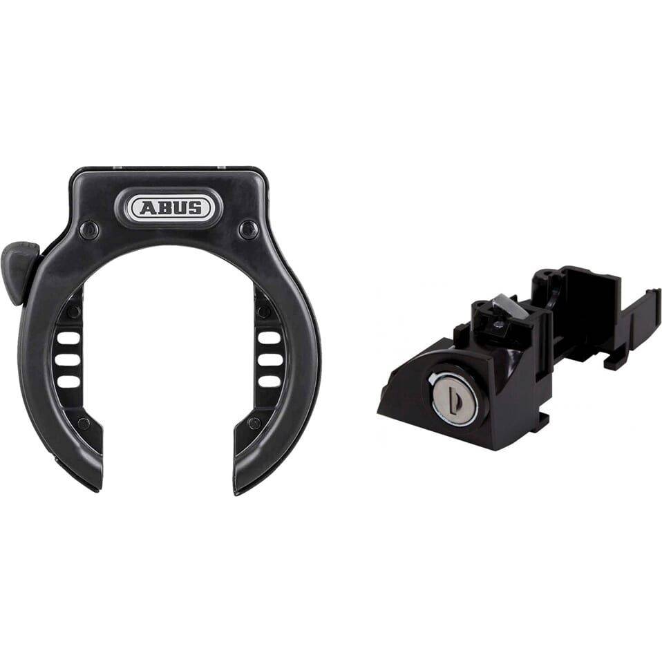 Abus Cortina 4650 R BK ringslot met Bosch accuslot, zwart stevig fietsbeveiligingsslot op een fiets gemonteerd