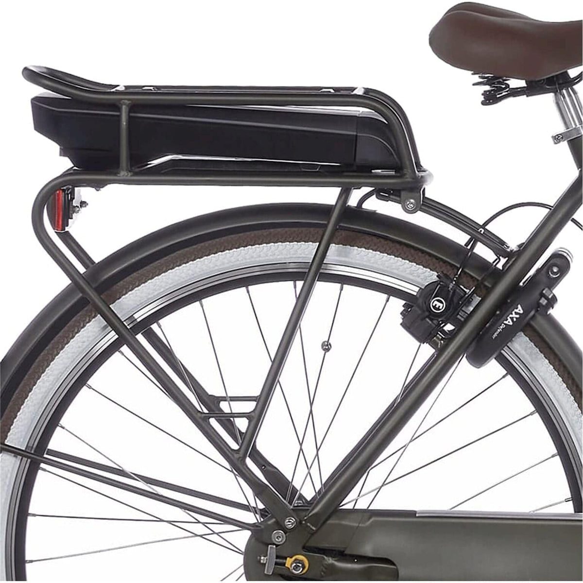 Cortina achterdrager E-U4 Bosch Elegance Green Matt voor auto, zichtbare draagarmen en bevestigingspunten in de afbeelding