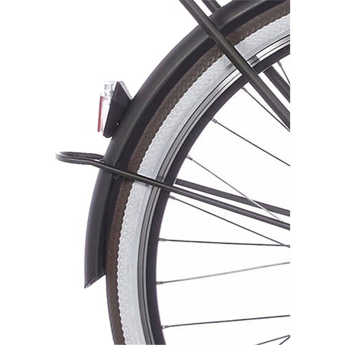Groene matte achter spatbord van Cortina voor E-U4 Bosch Elegance, inclusief spatbordstangen, zichtbaar op de fiets.