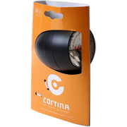 Cortina koplamp voor Amsterdam E-Bike met heldere lichtstraal en zwart ontwerp, zichtbaar op de fiets.