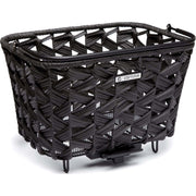 Zwarte Cortina Mand Sevilla (Mik) fietsmand met ijzeren frame en handvat voor achterop de fiets.