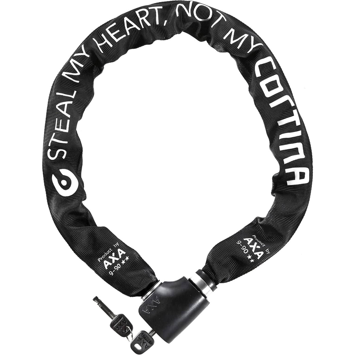 Cortina kettingslot Barcelona Art2, stevig accessoireslot met ketting voor veilige fietsvergrendeling, zwart kleur.