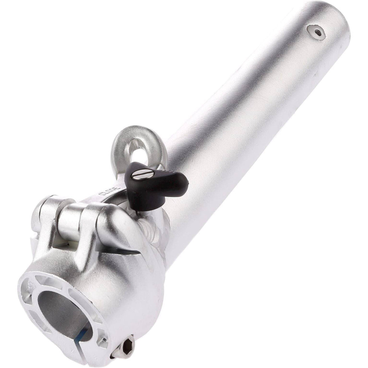 Zilveren Dahon stuurkolom uit aluminium voor fiets, onderdeel van stuurpennen en voorbouwen, zichtbaar op de afbeelding.