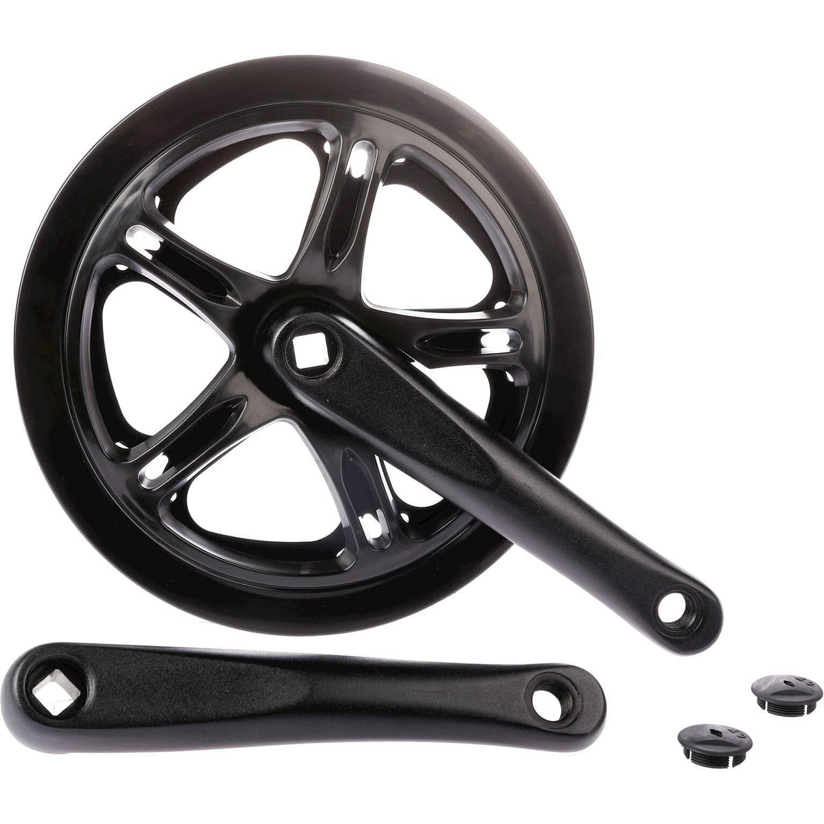 Zwart Dahon stadsfiets crankstel met 46T kettingblad en 170 mm crankarmen, geschikt voor Dahon fietsen
