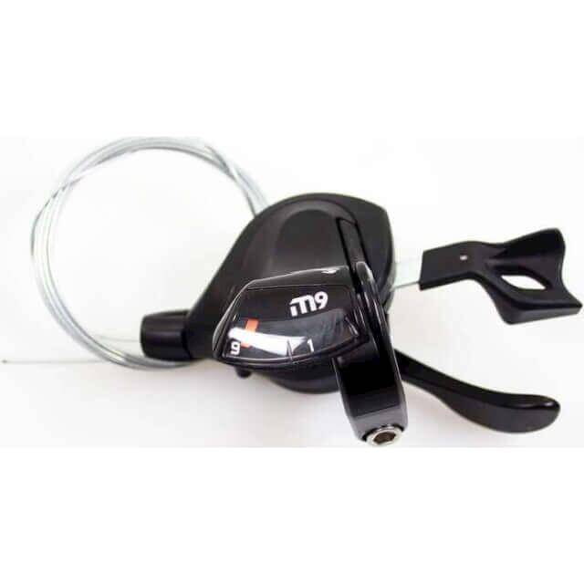 Sunrace DLM903R 9-speed shifters voor soepel schakelen, zwart kunststof en metalen bediening voor racefietsen.