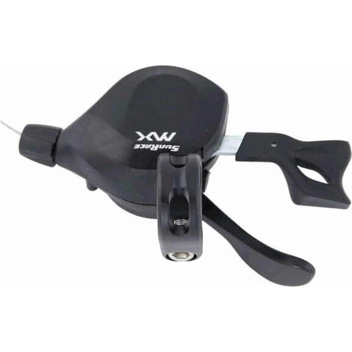 Sunrace DLMX33NR 11-speed shifters voor mountainbike, zwart met bedieningsknoppen en kabelverbinding.