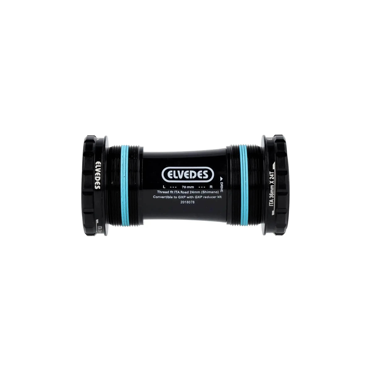 Zwarte Elvedes Trapas cupset Threadfit Shimano Italiaans Race, geschikt voor racefietsen, toont het crankstel en pedalen.