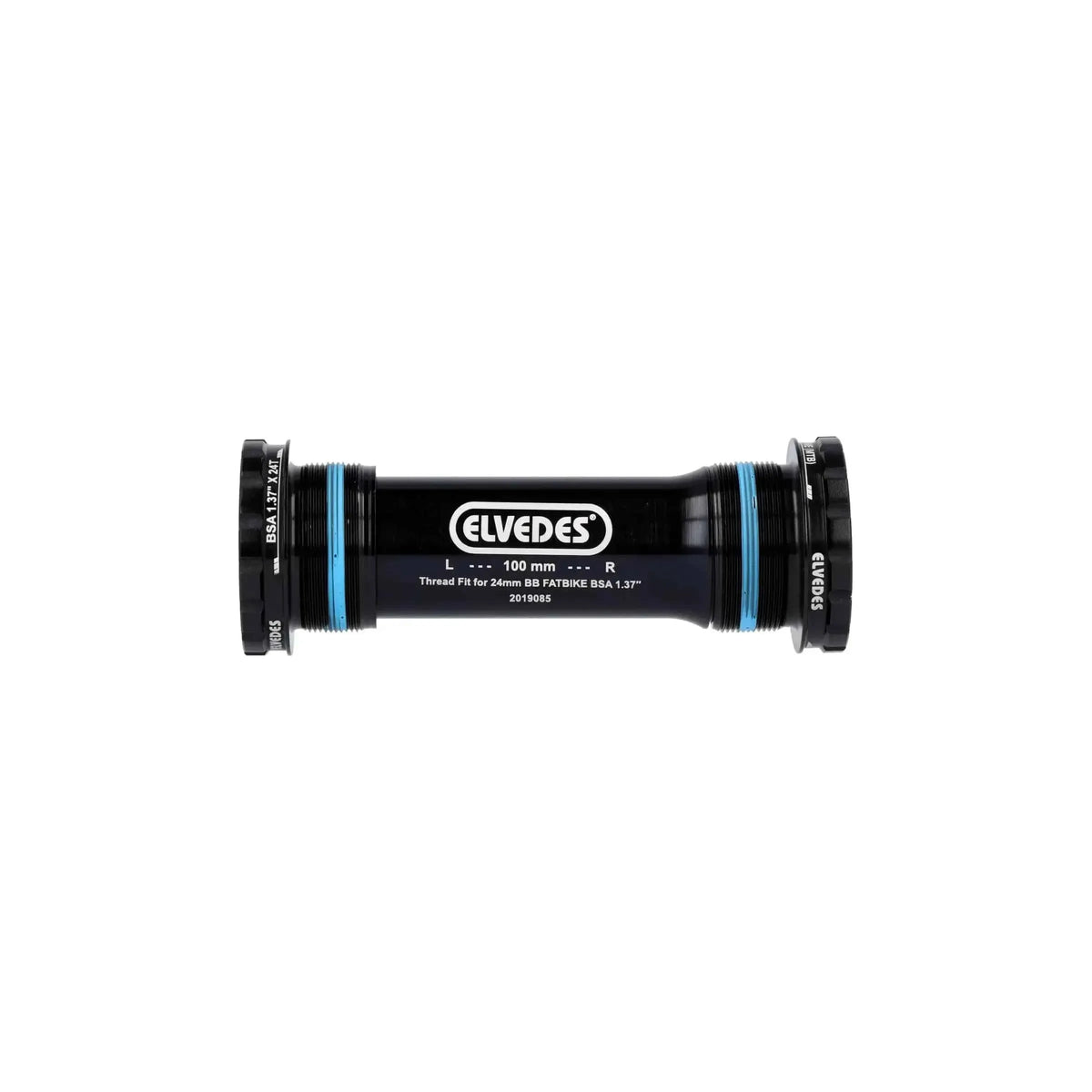 Zwarte Elvedes Trapas Cupset Threadfit Shimano BSA voor fatbike, zichtbaar met trapas en montageonderdelen.