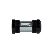 Elvedes Trapas Cupset Threatfit T47 DUB 68mm, zwart, zichtbaar in de afbeelding met trapas en bijhorende onderdelen.