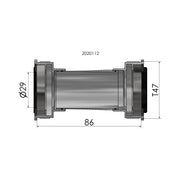 Zwarte Elvedes Trapas Cupset Threatfit T47 DUB 86mm met trapas en crank voor fiets, close-up van de componenten.