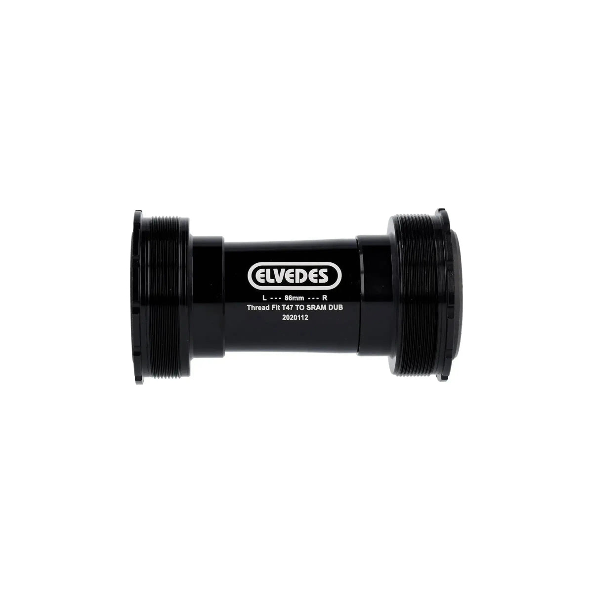 Zwarte Elvedes Trapas cupset Threatfit T47 DUB 86mm, zichtbaar op de afbeelding. Geschikt voor fietsonderdelen en reparaties.