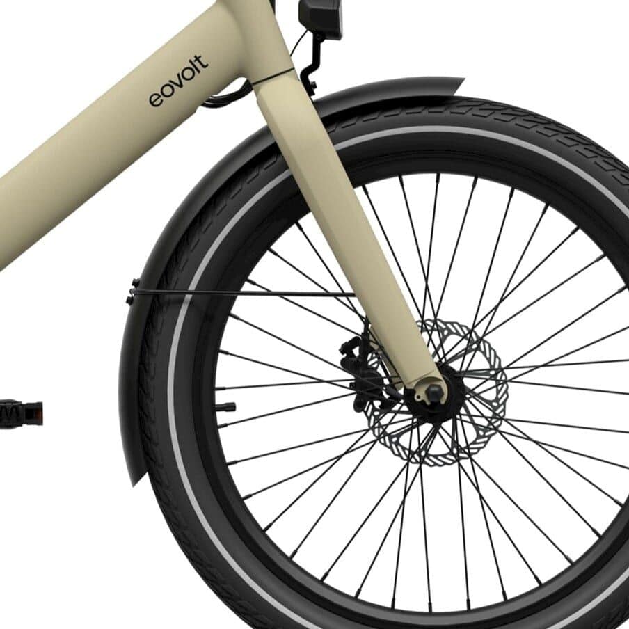 Zwart spatbord voor 24 inch Eovolt elektrische fiets, inclusief spatbordstangen, zichtbaar in de afbeelding.