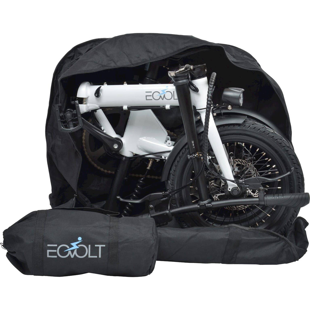 Zwarte waterdichte transporttas voor de Morning 16 van Eovolt, geschikt voor veilig vervoer van accessoires.
