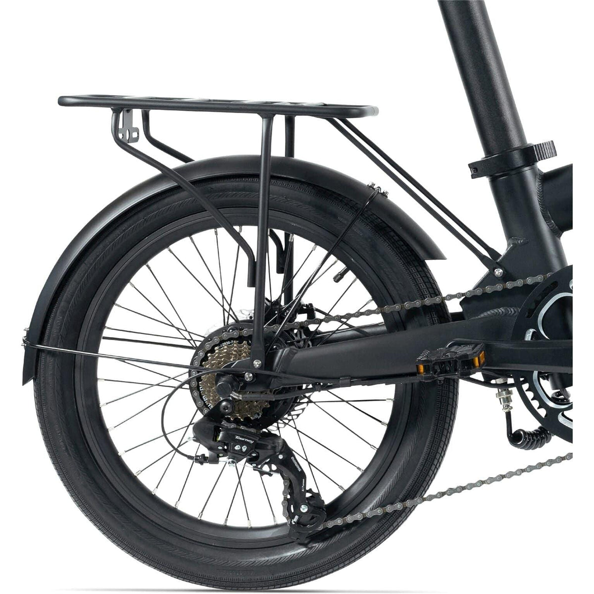 Zwarte Eovolt achterdrager Afternoon 20 voor fietsen, stevig en geschikt voor bagage.