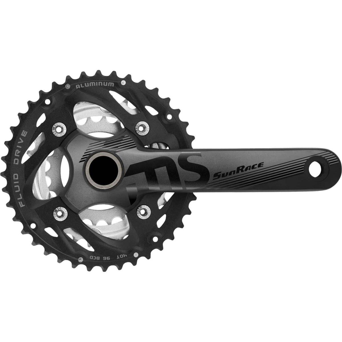 Sunrace trekking crankstel MS50 met 40/30/22 tandwielen en 10 versnellingen, zichtbaar in de afbeelding.