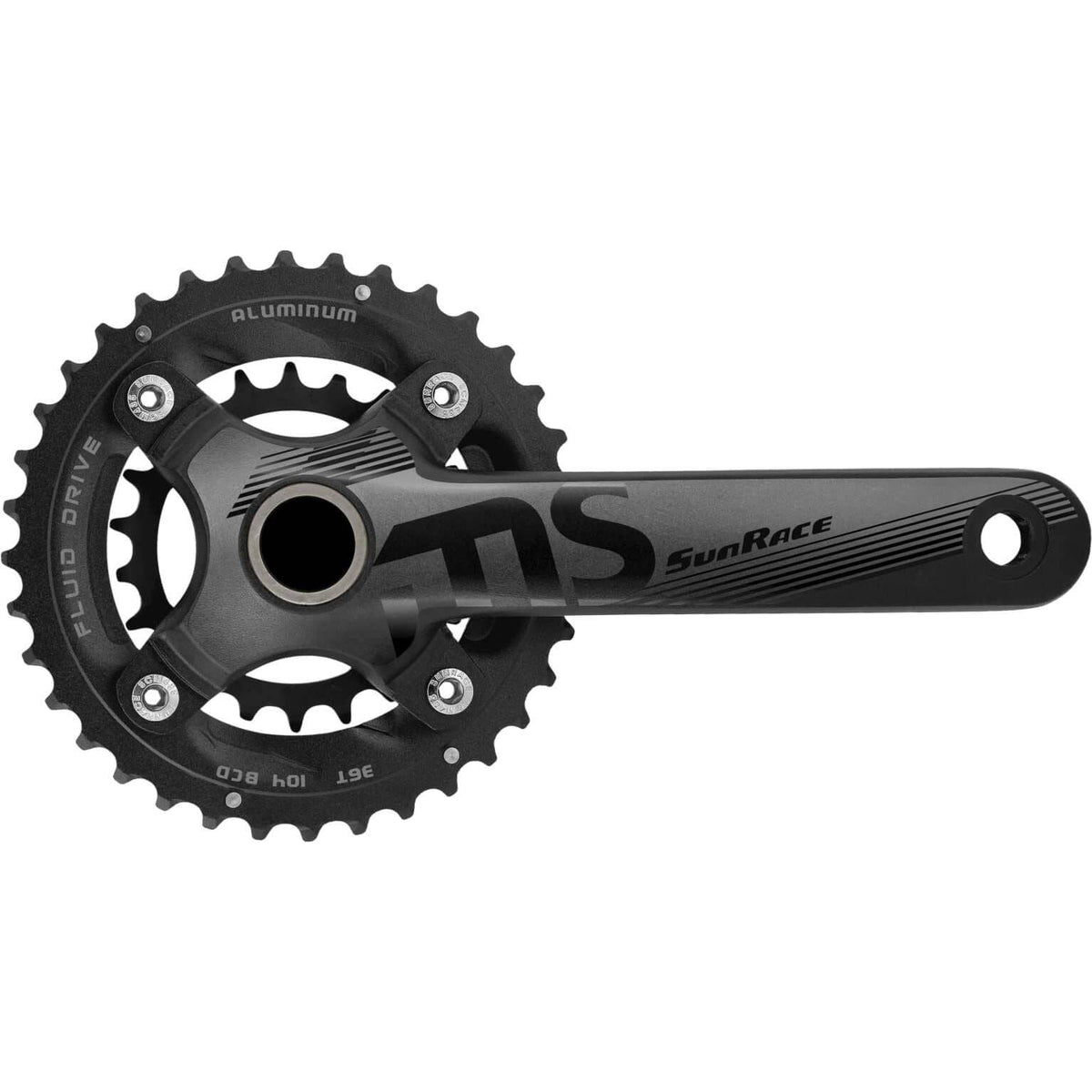 Sunrace trekking crankstel MS66 36/22 10-volt, frame met kettingbladen en crankarm voor fietstransport en avontuur.