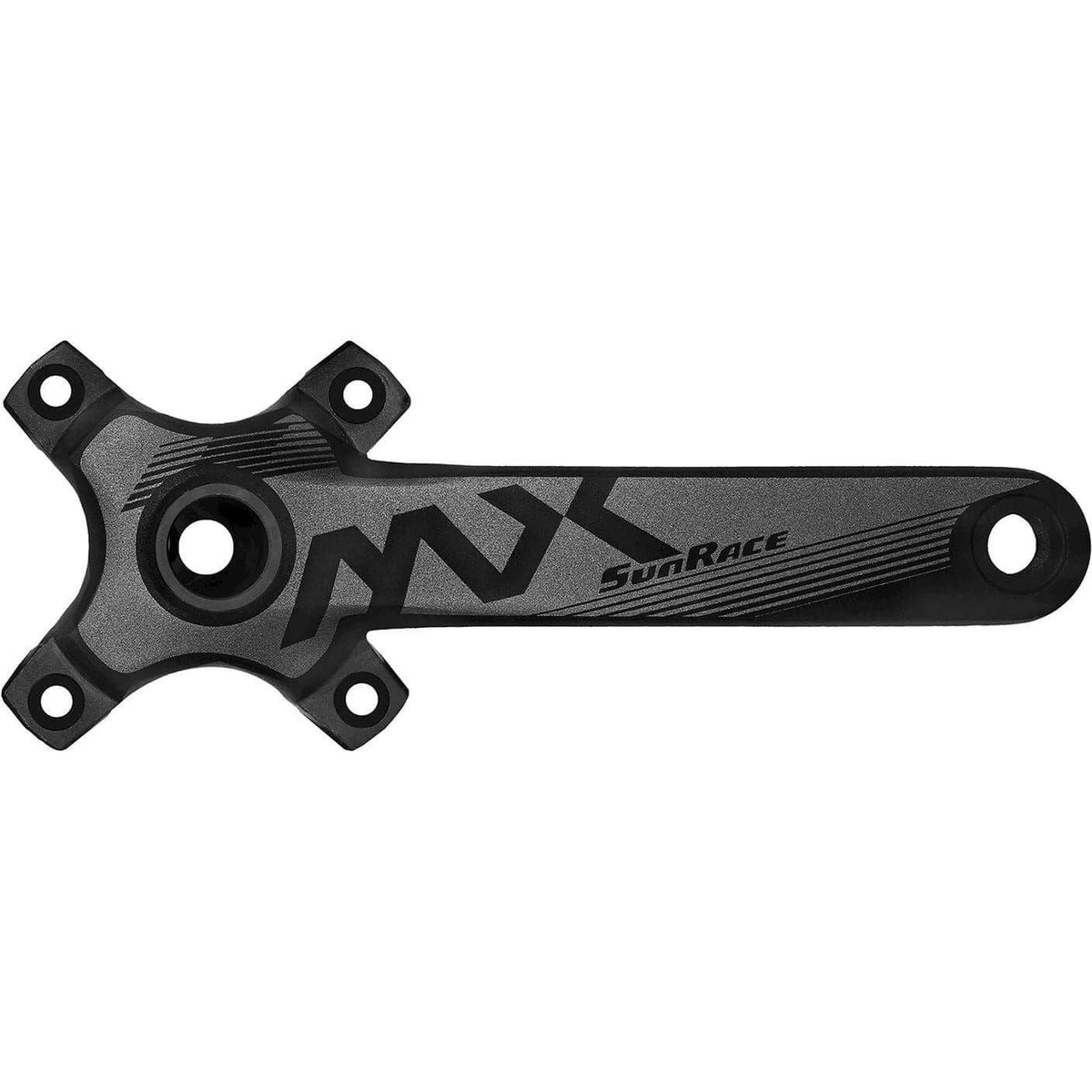 Sunrace trekking crankstel FCMX00 met spider en BBM97, zwart en robuust ontwerp voor fietsers.