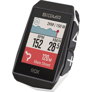 Sigma Rox 11.1 Evo GPS fietscomputer met witte behuizing en sensoren, voor fietsnavigatie en prestatiemetingen
